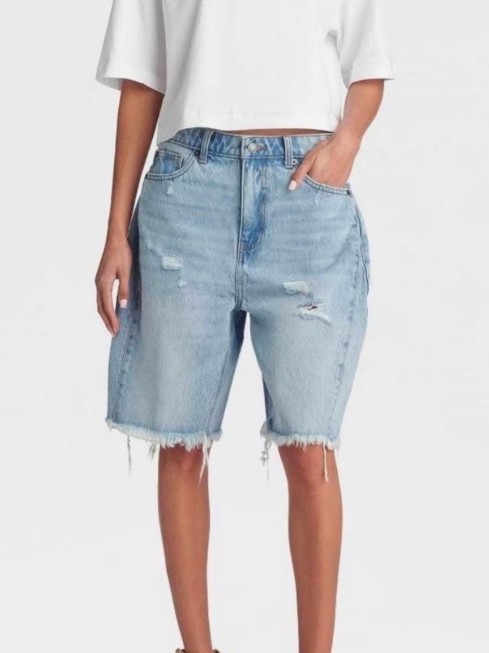 NWT KBB by Kahlana low rise Wide Leg The distressed Rachel shorts 🔥 blue denim - Picture 2 of 2